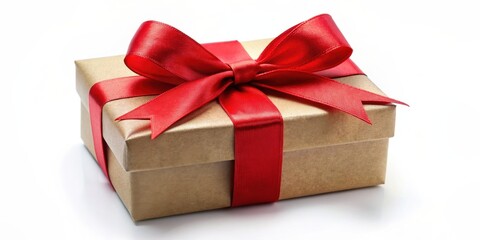 A beautifully wrapped gift box with a red ribbon and bow, perfect for Christmas or holiday celebrations, Gift, present