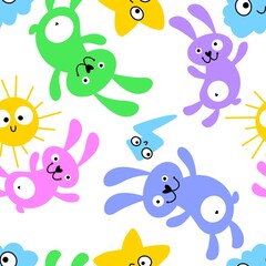 Naklejka premium Cartoon animals seamless rabbit bunnies pattern for wrapping paper