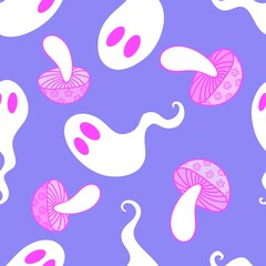 Halloween ghost seamless cartoon mushrooms pattern for wrapping paper