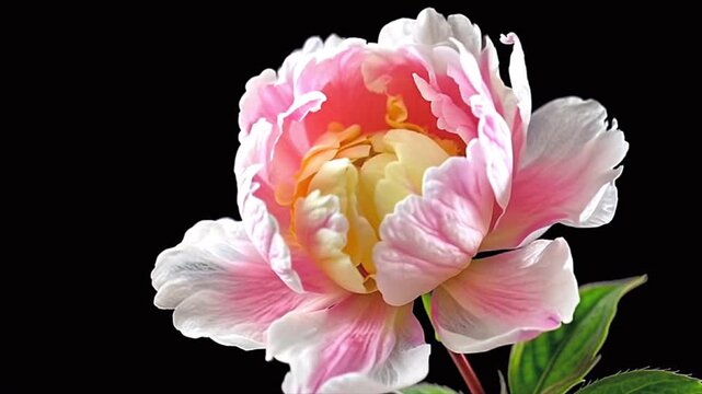 Soft pink peony flower blossoming. Time-lapse video process from tightly closed bud to fully open flower