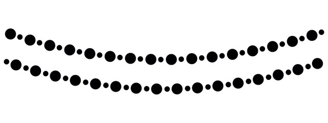 hanging christmas bead garland black filled vector border, simple decorative element for carnival or celebration, decor garlands isolated on white background