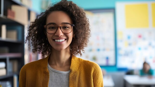 Young biracial female teacher teaches geometry in a high school classroom - Powered by Adobe