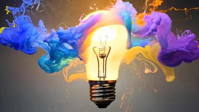 Eureka Moment Lightbulb Surrounded by Colorful Paint Energy Explosion Generative AI