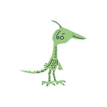green cartoon pterodactyl standing on white clip art preview