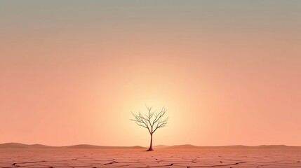 Extreme drought, parched landscape from climate change, no human presence, flat design illustration