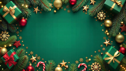 Christmas background with fir branches, balls and gift boxes. Vector illustration.