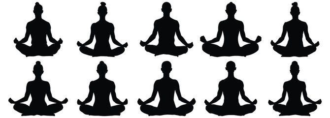 Meditation silhouette set vector design big pack of exercise illustration and icon