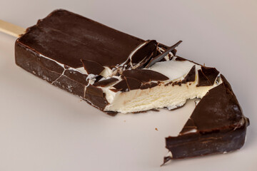 natural eco-friendly ice cream in chocolate glaze lies on a plate