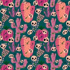 Summer floral seamless cartoon cactus pattern for wrapping paper