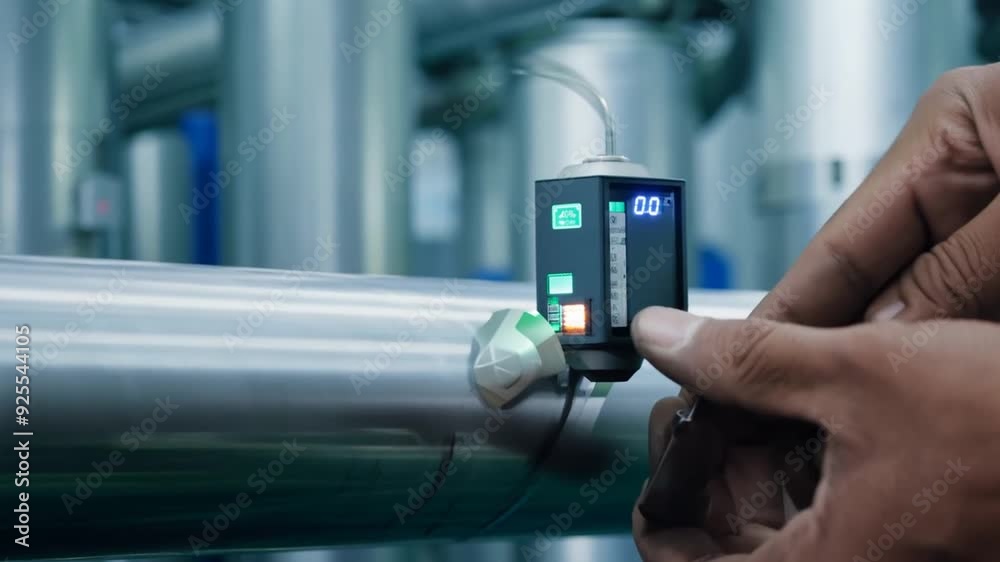 Poster closeup of a sensor on a pipeline in an energy management system generative ai