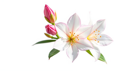 Nerium, oleander or rosebay with pink bud, flowers isolated on white background isolated with white highlights, png