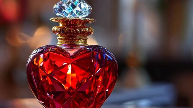heart shape ornate glass container bottle with red love elixir