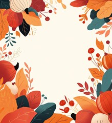 Fototapeta premium Autumn Leaves, Carrots, Beets, and Mushrooms on a White Background with Blank Space for Text