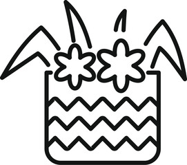 Line art icon of a flower bouquet growing from a gift box with a chevron pattern