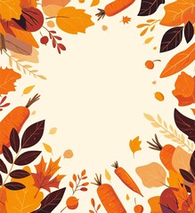 Obraz premium Autumn Leaves, Carrots, Beets, and Mushrooms on a White Background with Blank Space for Text