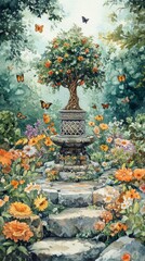 Fototapeta premium Tree of Life Garden Sanctuary Various Judaism, Christianity, Kabbalah Religion Spiritual Symbol