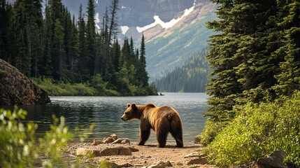A cinnamon bear searching for food