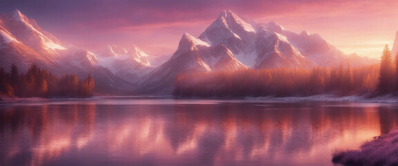 A breathtaking scene of a mountain range at sunrise, with the sun casting golden rays over snow