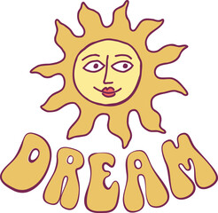 Sun vintage groovy tattoo design