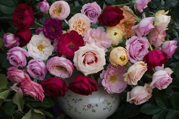 bouquet of pink roses in a vase