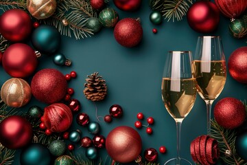 New Year And Christmas Concept With Festive Decorations And Celebratory Elements