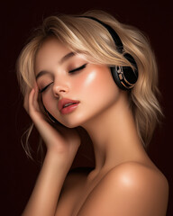 Fototapeta premium Professional studio portrait photo of a person wearing luxury headphones and listening to music