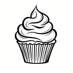 A minimalistic silhouette of a simple, clean outline of a cupcake with a swirl of frosting on top.