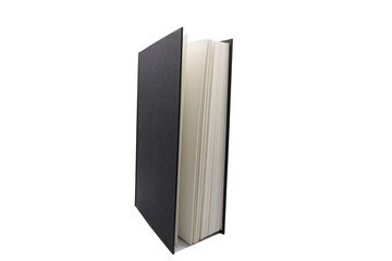 One empty book. Black cover and white background. 