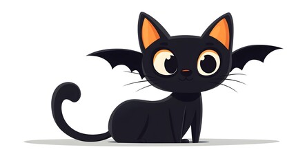 Obraz premium A black cat with a bat-shaped mask, Halloween decoration, flat design, cartoonish style, whimsical, isolated on white background