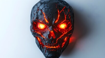 Halloween mask with glowing blood-red eyes, demon design, ultra-realistic details, 3D rendering, isolated on white background