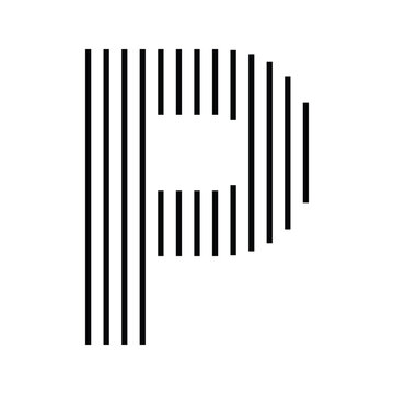 Letter P logo with abstract geometric vertical parallel lines