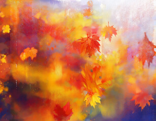 Fototapeta premium Blurred Autumn Colors Frosted Window View of Distant Foliage in Soft Focus