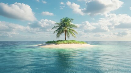 Coconuts sit on a beach with palm trees behind them