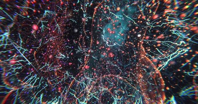 Cybernetic AI brain motion design concept, neural network macro view, glowing holographic model, robots taking over human