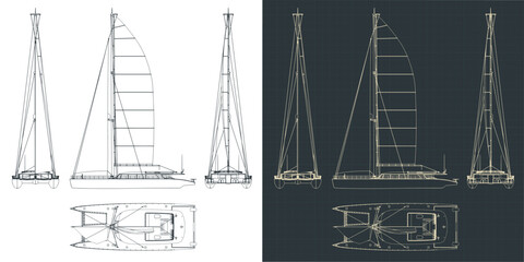 Large sailing catamaran technical drawings