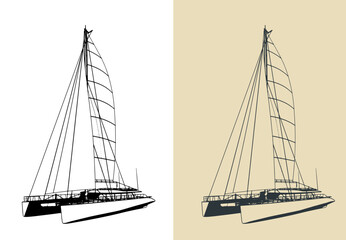 Large sailing catamaran illustrations