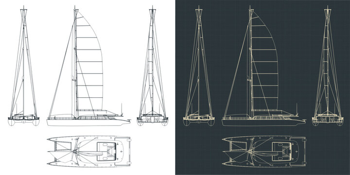 Large sailing catamaran technical drawings