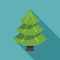 Simple green stylized christmas tree is casting a long shadow on a blue background