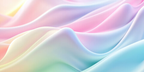Obraz premium Abstract 3d wavy smooth background. Rainbow pastel color palette. Liquid texture of waves and underflows