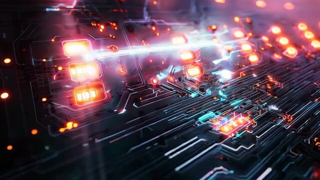 futuristic theme background, endless tunnel with digital circuit and sparkle

