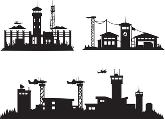 Obraz premium Army military base silhouette, silhouette of military base vector