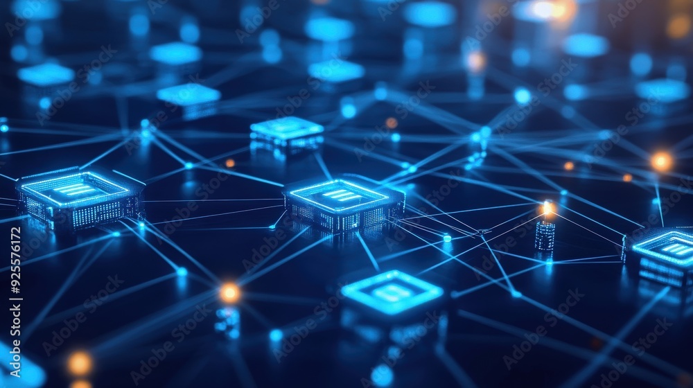 Poster a digital network diagram with central hubs and connected devices, representing the structure of net