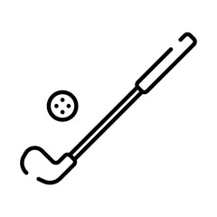 Golf, club and ball black line icon