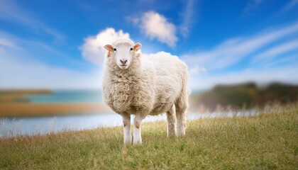 Obraz premium A curious lamb with large ears, standing in a pen and looking directly at the camera. The ba 