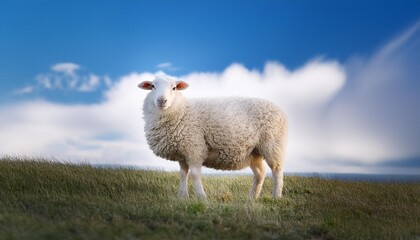 Fototapeta premium A curious lamb with large ears, standing in a pen and looking directly at the camera. The ba 