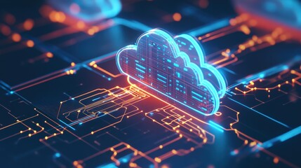 A digital rendering of a cloud with virtual servers connected to it, representing cloud-based virtualization.