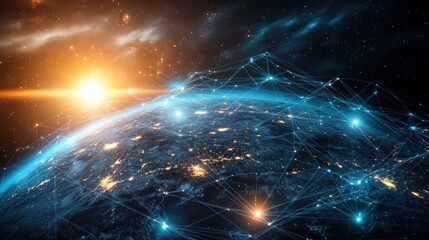 A digital rendering of a global network connected by a central cloud, representing the worldwide reach of cloud technology.