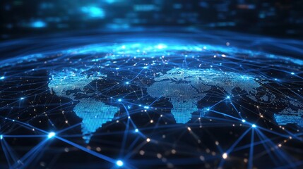 A digital rendering of a global network connected by a central cloud, representing the worldwide reach of cloud technology.