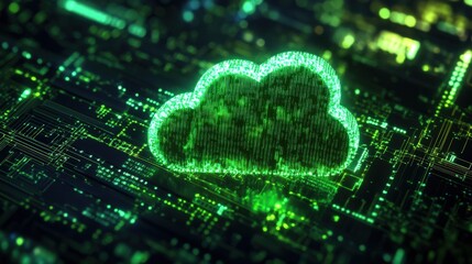 A digital rendering of a green cloud server icon, symbolizing sustainable data storage solutions.