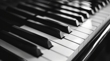 A close-up of a piano's keys, with a focus on the black and white keys arranged in a visually appealing pattern.